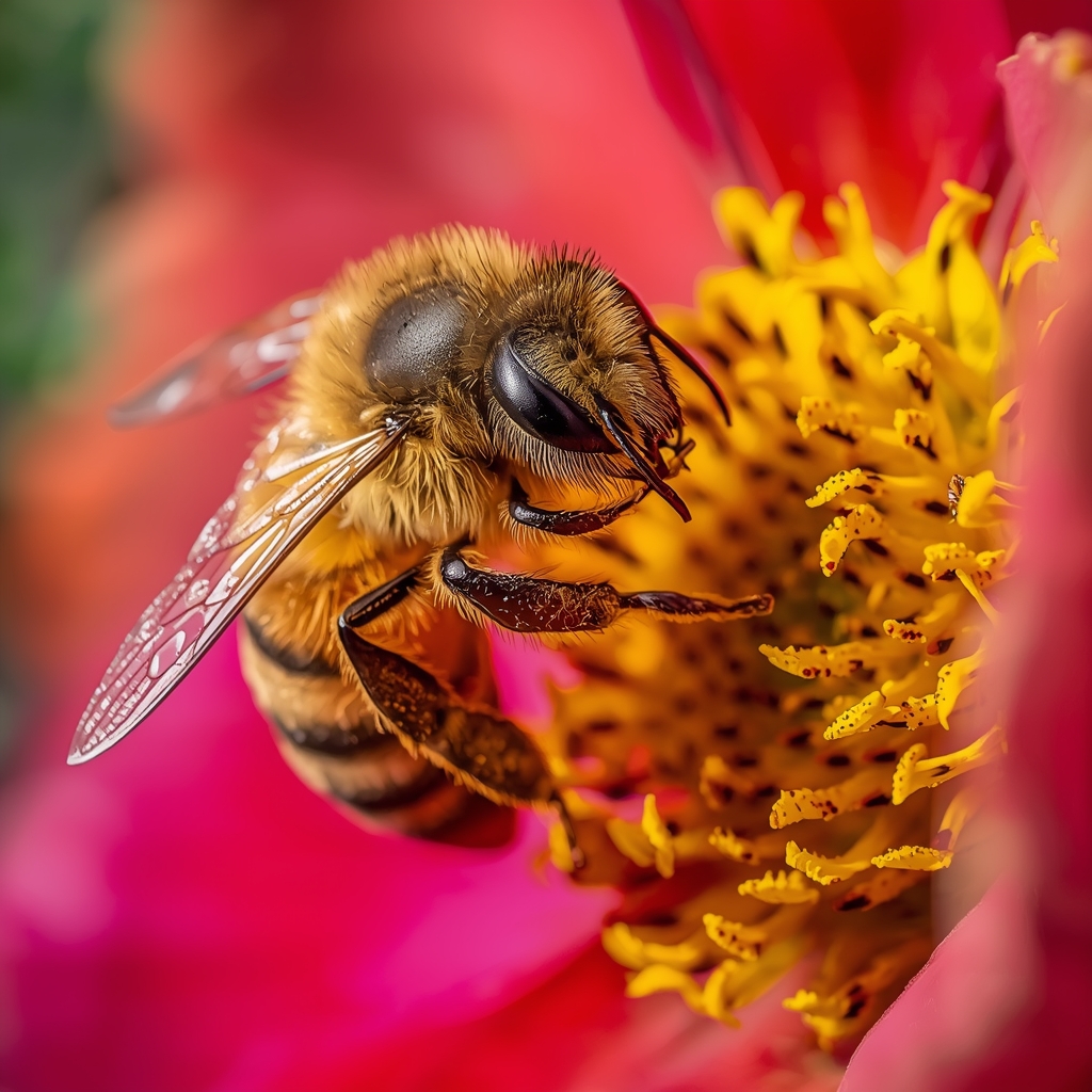 Pčela na cvetu i sakupljanje nektara